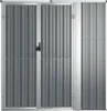 A front view of a gray metal storage shed with double doors and a single door on the right. Náhľad obrázku produktu