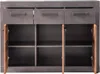 The image shows the front of a gray cabinet with its doors and drawers open. Voir les images du produit