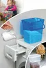 A collage of images showing different uses of plastic containers, including a child playing with blocks, laundry detergent being poured, and a puppy eating from a bowl. Produktbild-Vorschau