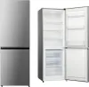 A stainless steel refrigerator with its door open, showing the interior shelves and drawers. Produktbild-Vorschau