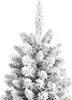 A close-up view of the top section of a flocked artificial Christmas tree. Voir les images du produit
