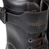 Close-up of a brown leather motorcycle boot strap and laces. Podgląd zdjęcia produktu