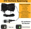 Product image showing a string of lights, its power adapter, and control box with timer settings. Voir les images du produit