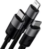Close-up view of three charging cables with different connectors. Produktbild-Vorschau