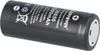 A black rechargeable battery with white text and symbols. Voir les images du produit