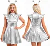 Damen Alien Kostüm Metallic Kleid Gr L Silber mit Fühler Produktbild-Vorschau 2