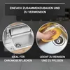A collage showing a sink and a hand cleaning a sink drain. Produktbild-Vorschau