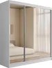 A wardrobe with mirrored doors reflecting a bedroom interior. Produktbild-Vorschau