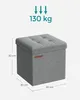 A grey storage ottoman with dimensions indicated. Náhled obrázku produktu