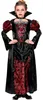 Vampir Kostüm für Kinder in Rot-Schwarz mit langem Gothic Kleid, Stehkragen, Puffärmeln und Spinnennetzmuster von vorne. Anteprima dell’immagine prodotto