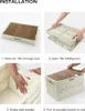 A four-panel instructional image showing how to assemble a foldable storage box. Produktbild-Vorschau