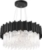 A black and clear chandelier hanging from a white background. Produktbild-Vorschau