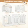 Collage of different configurations and sizes of a white plastic pet playpen with dimensions indicated. Produktbild-Vorschau