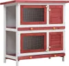 The Living Store Kaninchenstall 4 Türen Rot Holz Produktbild-Vorschau 1