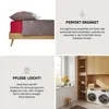 A collage of product images and marketing text, including bedding and a laundry room. Produktbild-Vorschau
