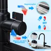 Diagram illustrating the functions of a kitchen faucet, showing water flow and different spray modes. Produktbild-Vorschau