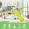 A children's climbing dome with a slide, set up indoors on a rug. Decorative elements like butterflies and a deer are on the wall in the background. Informational graphics are on the right and bottom of the image. Anteprima dell’immagine prodotto