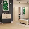 A bedroom scene featuring a dresser, wardrobe, and bed. Voir les images du produit