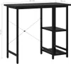 A black computer desk with shelves, shown from the front with dimensions indicated. Podgląd zdjęcia produktu