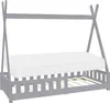 A light gray wooden tipi-style children's bed frame with a white mattress and wooden slats visible underneath. Náhľad obrázku produktu