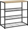 A 3-tier shoe rack with a wooden top and black metal frame. Produktbild-Vorschau