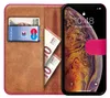 A book-style phone case with a phone inside, showing cards and cash in the slots. Produktbild-Vorschau