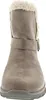 A front view of a taupe winter boot with cream faux fur trim. Voir les images du produit