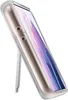 A transparent phone case with a kickstand is shown from a side angle, displaying the phone screen. Náhľad obrázku produktu