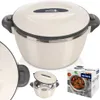 A collage of images showing a thermo bowl, a close-up of its lid, and a product box. Voir les images du produit