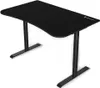 A black gaming desk with a curved front edge and two metal legs with flat bases, shown against a white background. Voir les images du produit