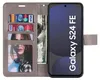 A grey flip case for a smartphone, showing credit cards, cash, and a photo inside. Produktbild-Vorschau