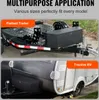 The image shows a black storage box mounted on a trailer tongue and another on the side of an RV. Anteprima dell’immagine prodotto
