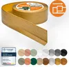 A roll of flexible skirting board with a wood grain finish, shown partially unrolled, with a selection of color swatches below. Anteprima dell’immagine prodotto