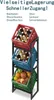 A three-tier metal shelving unit holding various crates filled with drinks and produce. Produktbild-Vorschau