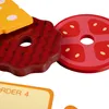 Close-up of wooden toy food items, including a cheese slice, a burger patty, and a tomato slice, with a portion of a card visible. Náhľad obrázku produktu