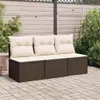 A 3-seater outdoor sofa with beige cushions is placed on a paved patio, with greenery and a wooden fence in the background. Produktbild-Vorschau