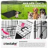 A collage of images showing a dog crate in use and highlighting its features, with dogs in the background. Náhled obrázku produktu