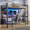 Hochbett 160 x 200 cm mit Schreibtisch, Regalen, LED, Produktbild-Vorschau 2
