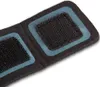 A close-up view of a black fabric strap with two teal-colored rectangular patches, each with a black velcro fastener. Produktbild-Vorschau