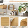 A collage of images showing a bamboo bookshelf, close-ups of the material, and bamboo stalks. Podgląd zdjęcia produktu