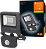 A product image showing a floodlight with a motion sensor and its packaging. Produktbild-Vorschau