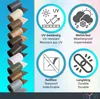 A collection of rolled-up polyrattan materials in various colors, displayed next to icons illustrating product features. Produktbild-Vorschau