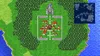 A pixelated video game scene showing a town with a castle, surrounded by trees and water. A mini-map is in the top right corner. Produktbild-Vorschau