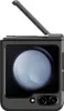 A black phone case with a raised antenna-like feature is shown against a black background. The phone screen displays a large, pale blue sphere. Produktbild-Vorschau