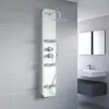 A modern bathroom with a white shower panel mounted on a gray tiled wall. Podgląd zdjęcia produktu