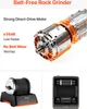A collage of images showcasing a belt-free rock grinder, its motor, and two views of the grinder unit. Anteprima dell’immagine prodotto