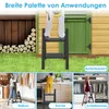 A collage of images showing a black two-step folding ladder being used in various household settings: outdoors, in a kitchen, and in a closet. The top image shows the ladder outdoors with a person painting, and the bottom row shows a woman hanging clothes  Voir les images du produit