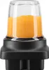 A close-up studio shot of a blender cup filled with an orange liquid, attached to a black base. Voir les images du produit
