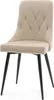 A beige upholstered dining chair with black legs is shown against a white background. Podgląd zdjęcia produktu