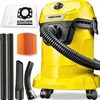 A yellow Karcher vacuum cleaner and its accessories are displayed against a white background. Produktbild-Vorschau